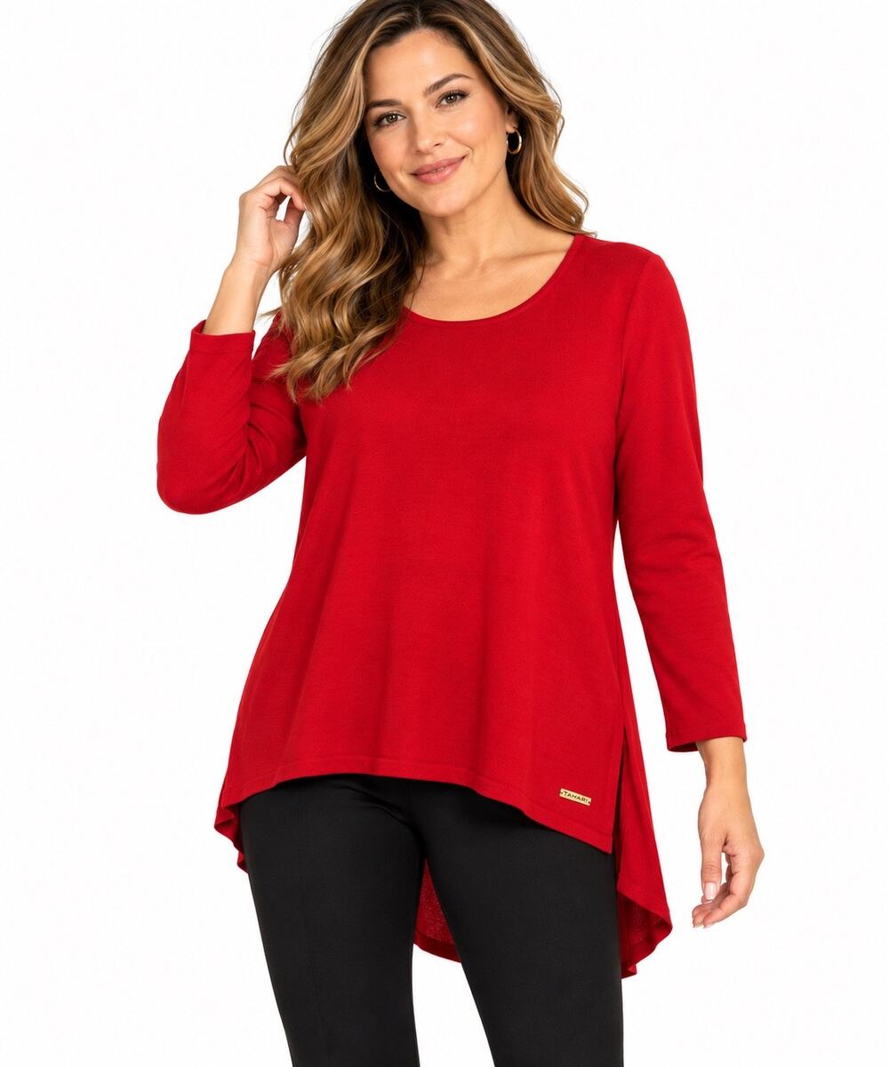 Tahari Red Layered Hem Knit Tunic Sweater Women’s 1X